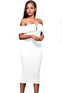 Thalia Off Shoulder Midi Dress-White