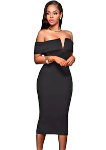 Thalia Off Shoulder Midi Dress-Black