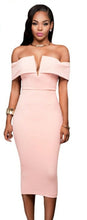 Thalia Off Shoulder Midi Dress-Pink