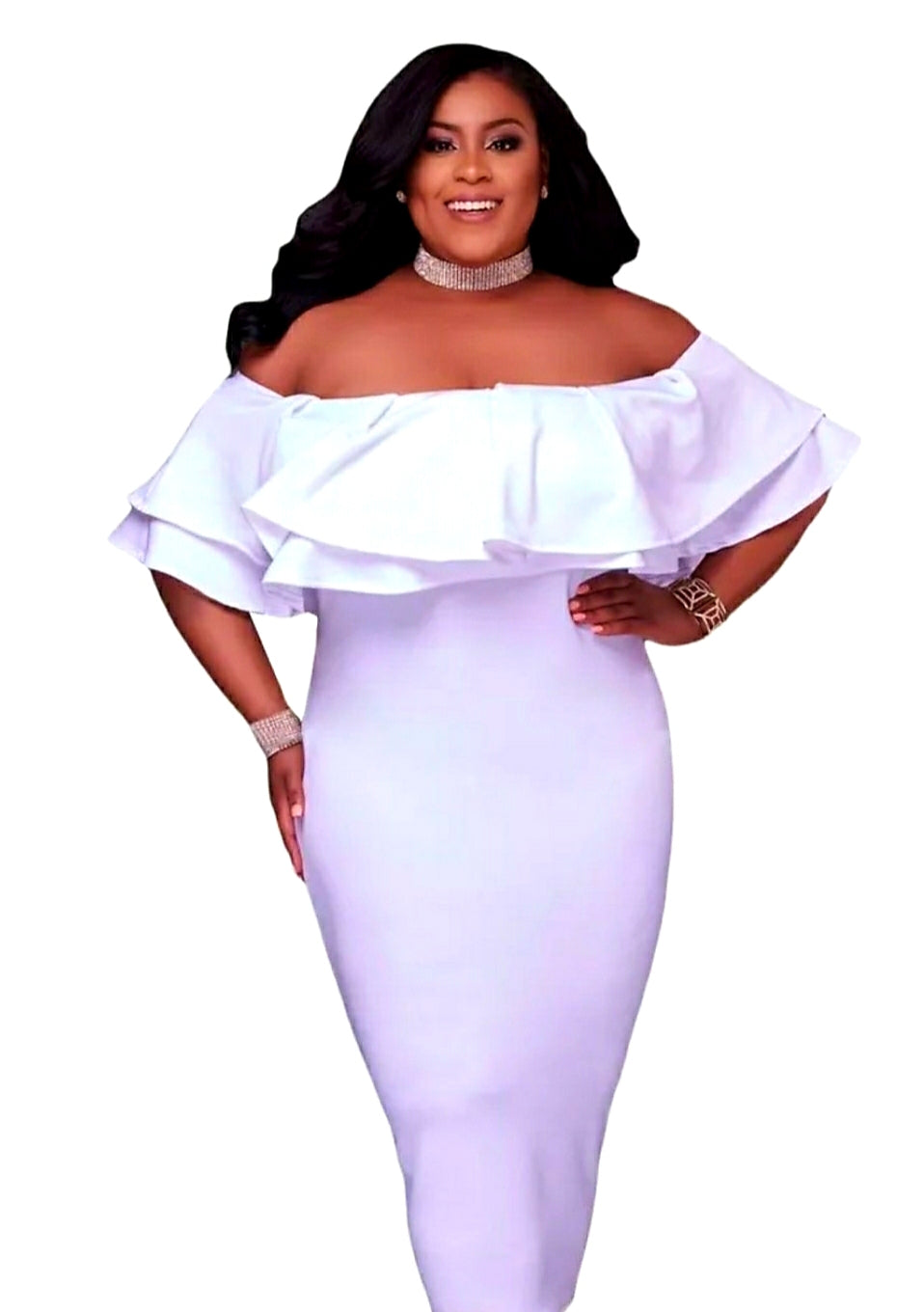 Lelanie Curvaceous Ruffles Dress-White