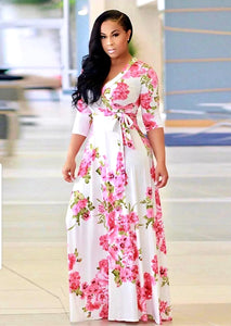 Bohemian Style Floral Print Dress- Plus Size