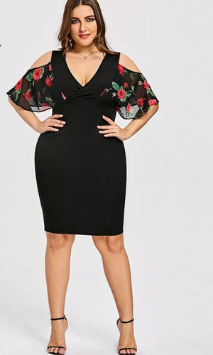 Summer Rose Print Bodycon Dress- Plus Size