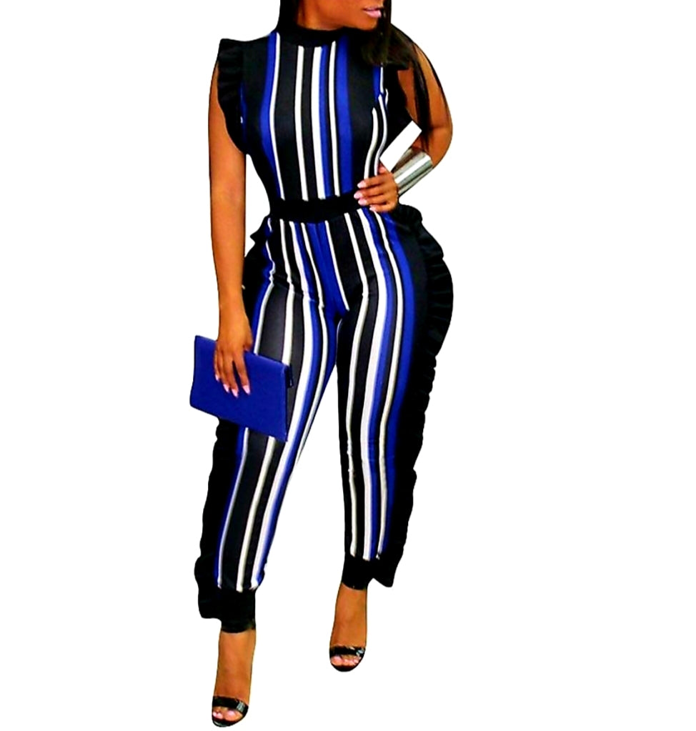 Janna Striped Ruffles Jumpsuit- Plus Size