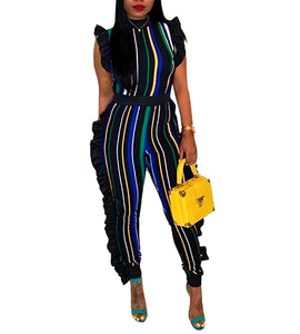 Riah Striped Ruffles Jumpsuit