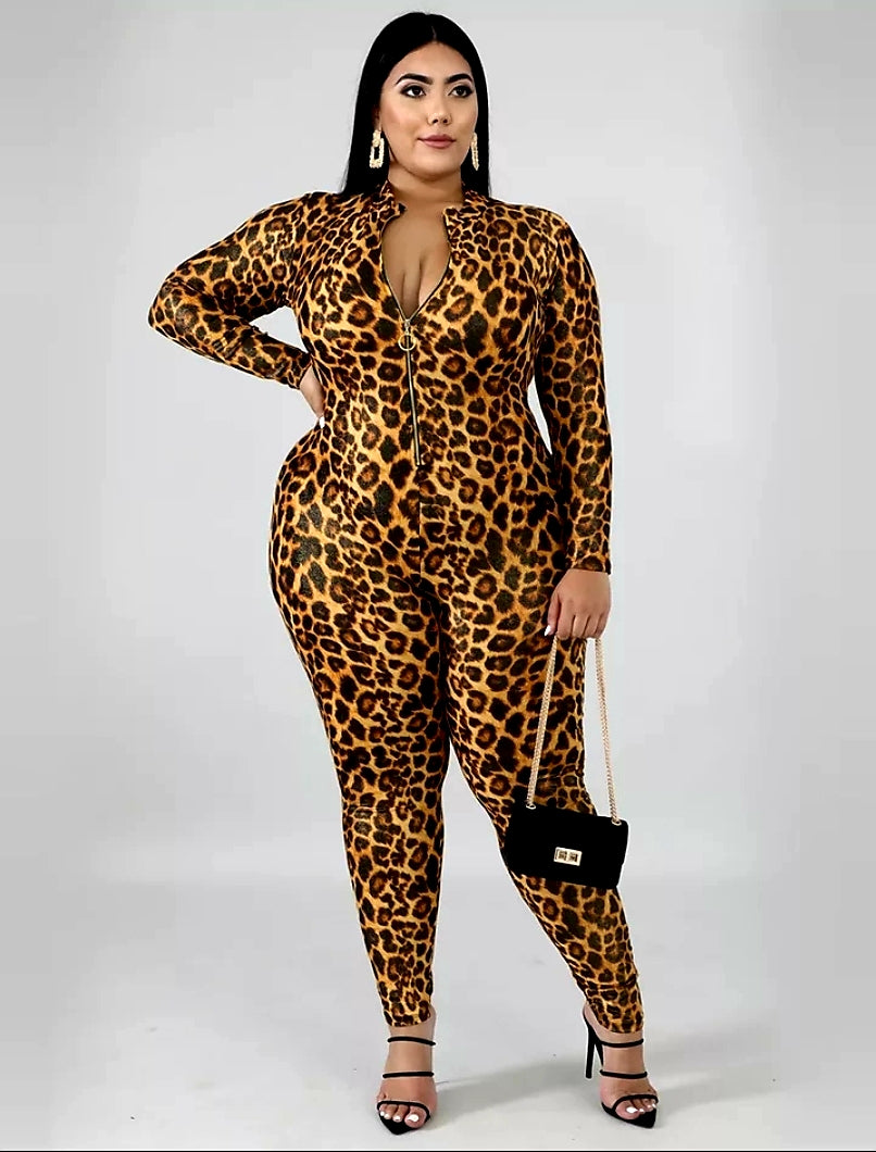 Leopard Print One Piece Set- Plus Size