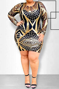 Devour Sequin Mesh Dress-Plus Size