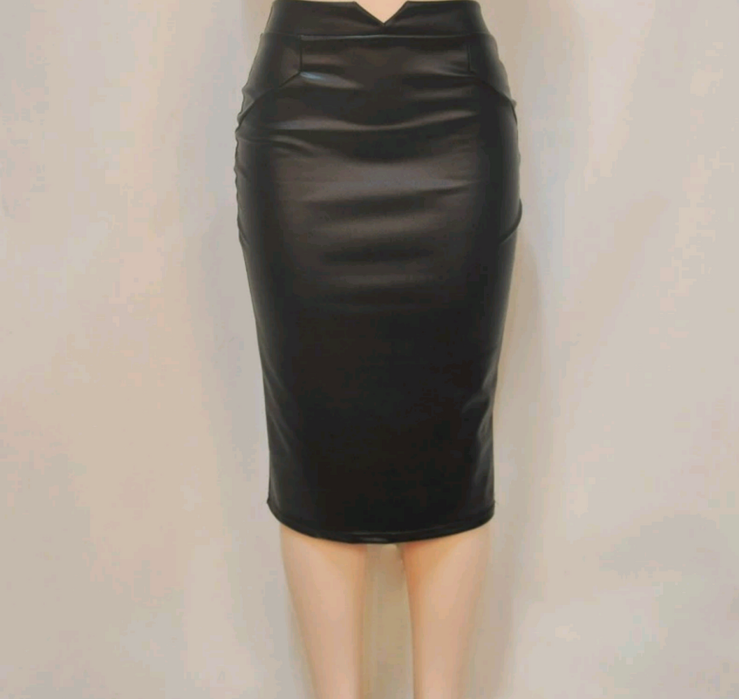 Sahra Faux Leather Skirt-Black