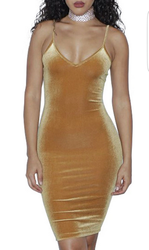Daysia Velvet Dress-Khaki