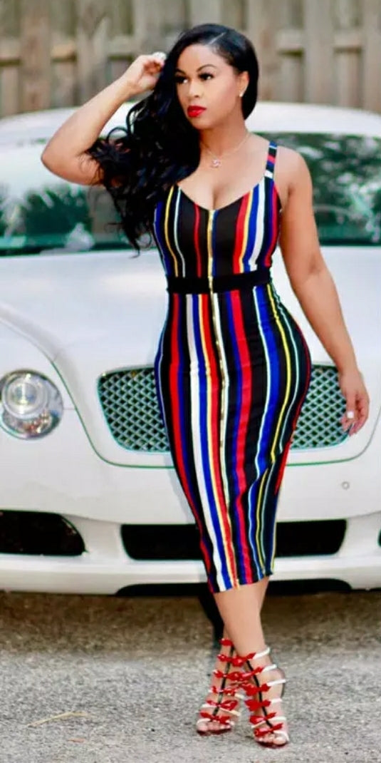 Lavish Striped Bodycon Dress