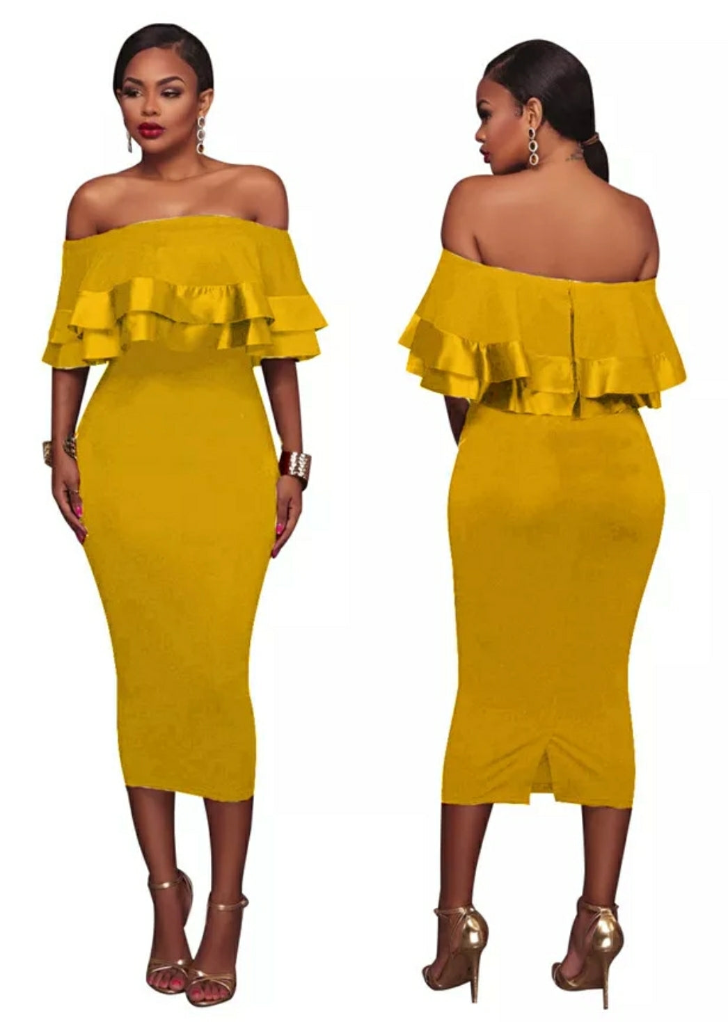 Brielle Off Shoulder Ruffles Dress-Plus Size