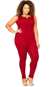 Diane V-Neck Bodycon Jumpsuit- Plus Size