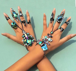 Aqua Charm Bracelet Rings Set