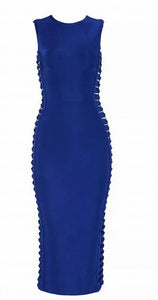 Mary Kay Hollow Out Midi Bandage Dress-Royal Blue