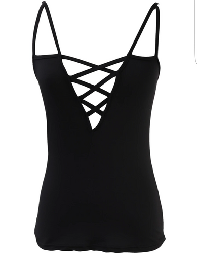 Summer Solid Hollow Out Cross Top