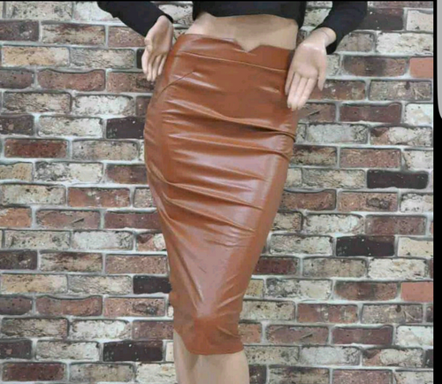 Sahra Faux Leather Skirt-Coffee